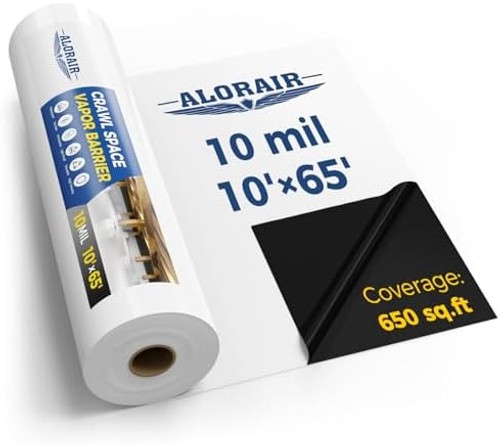 ALORAIR 10 mil Vapor Barrier for Crawl Space – 10′ x 65′ Heavy-Duty Plastic S…