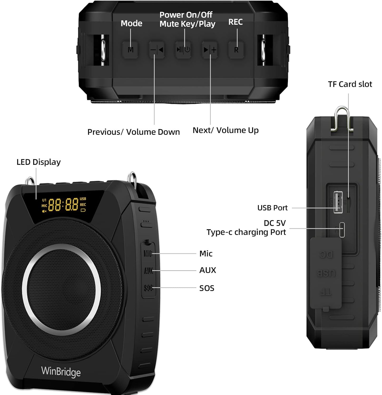 Voice Amplifier Wireless Microphone, 20W Portable PA System with Bluetooth