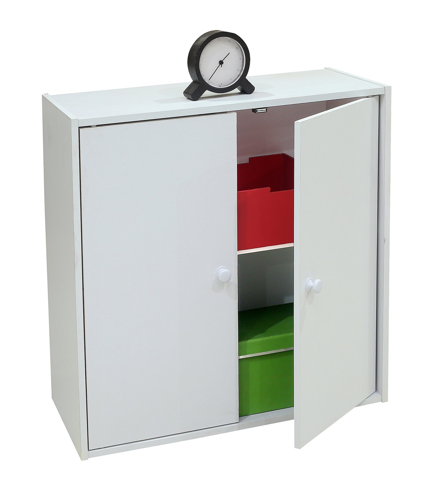 Kb Designs Kb – 2 Tier Storage Organizer Bookcase Cabinet Doors White