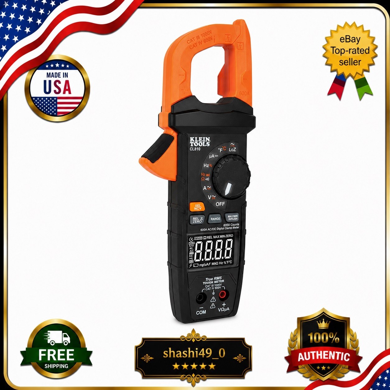 Klein Tools CL810 600A AC/DC True RMS Auto-Ranging Clamp Meter w/ Worklight-New@