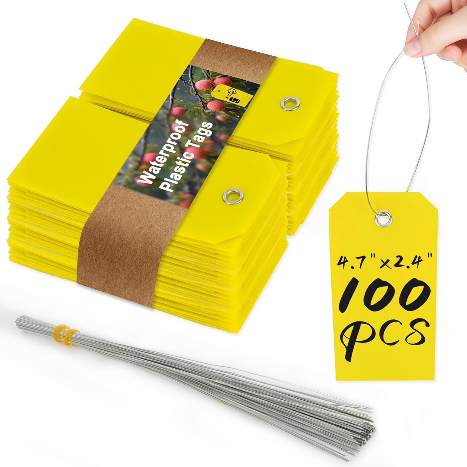 100Pcs Plastic Tags with Wires – Waterproof Shipping Tags with Wire Ties Blank