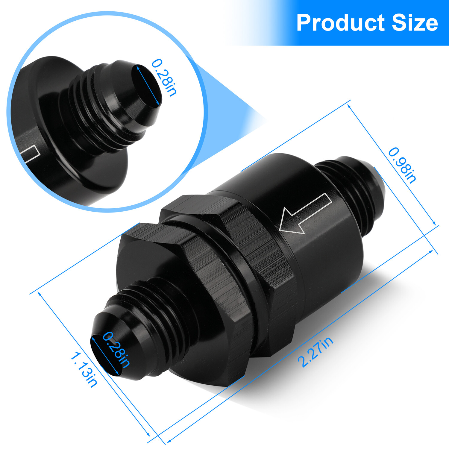 6AN Non Return One Way Inline Check Valve Fitting Aluminum-Black