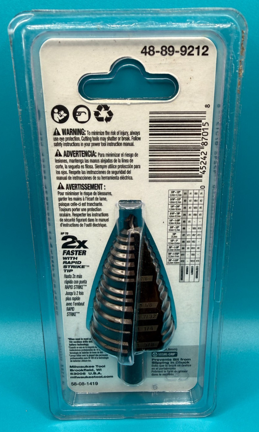 Milwaukee 48-89-9212 Jam-Free Step Drill Bit for Metal, 7/8 in to 1-3/8 in .