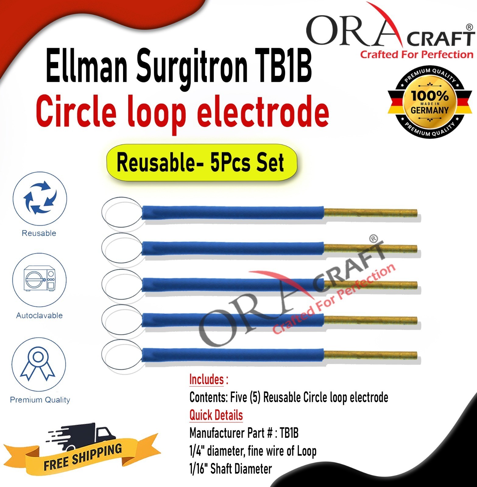 Ellman Surgitron TB1B Circle Loop Electrode Set 5Pcs Reusable CE