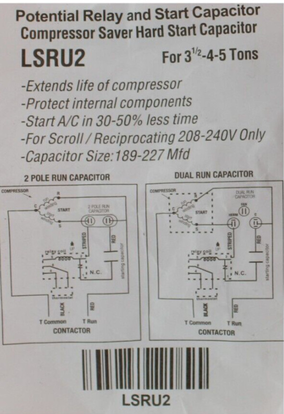 CSRU2 Compressor Saver Hard Start Kits for 3.5-4-5 Ton Systems SER-U2 LSRU2 (5x)