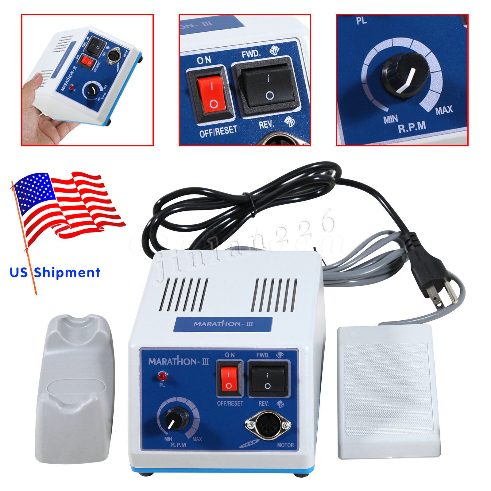 Dental Lab Marathon Electric Micromotor 35K RPM Handpiece Polishing Burs