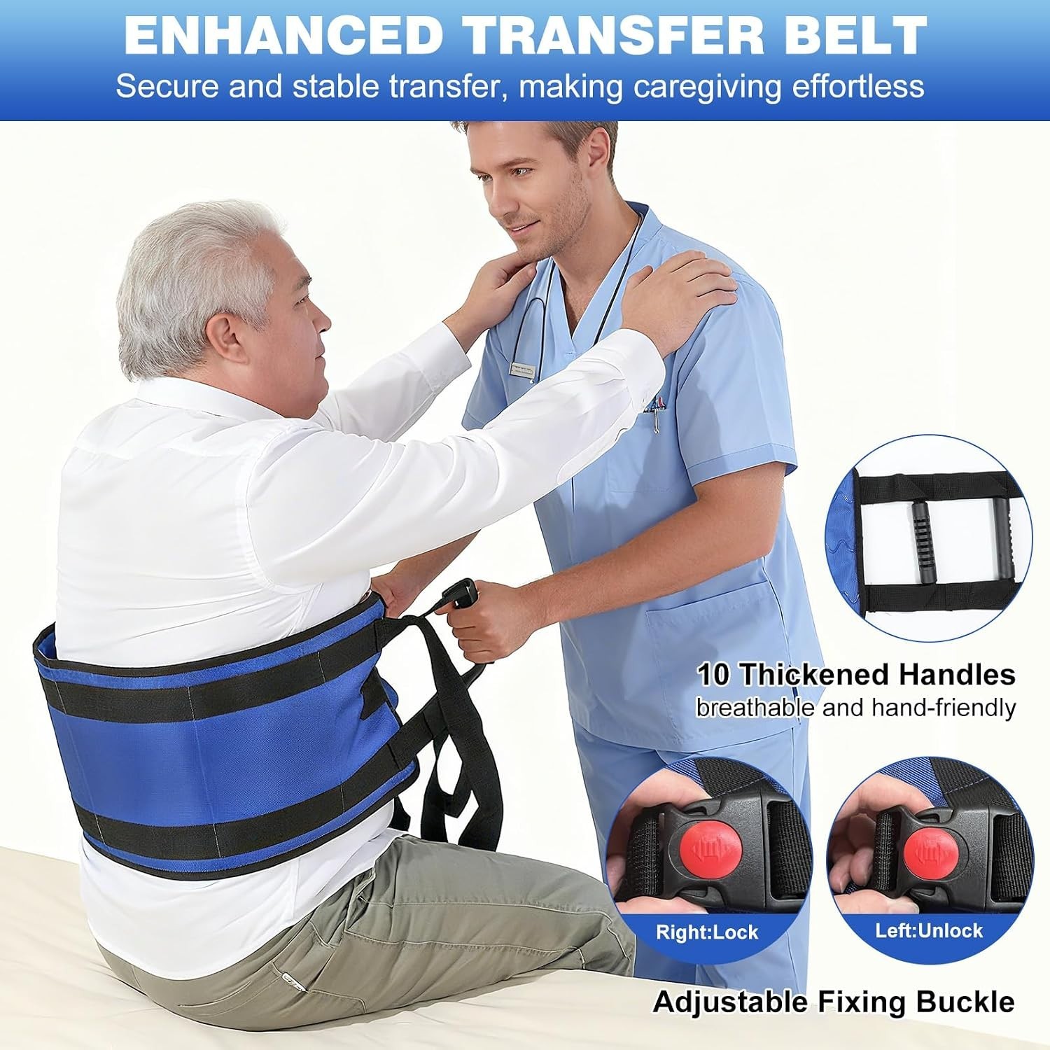 Rhino Valley Transfer Sling Gait Belt 10 Handles 330lbs Blue