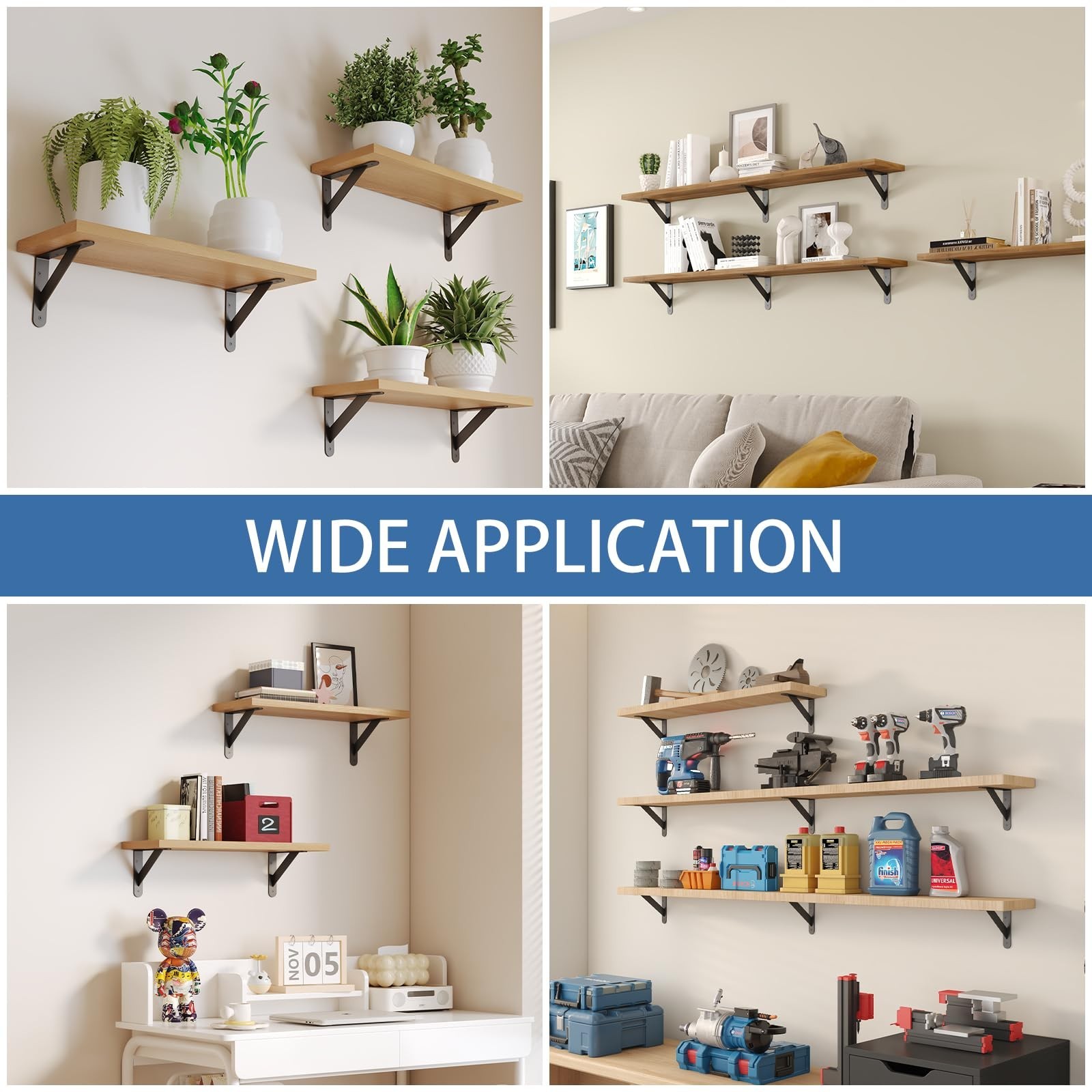 Shelf Brackets with Beam, Heavy Duty Shelf Bracket, 6 x 8 inch 6 Pack Black M…