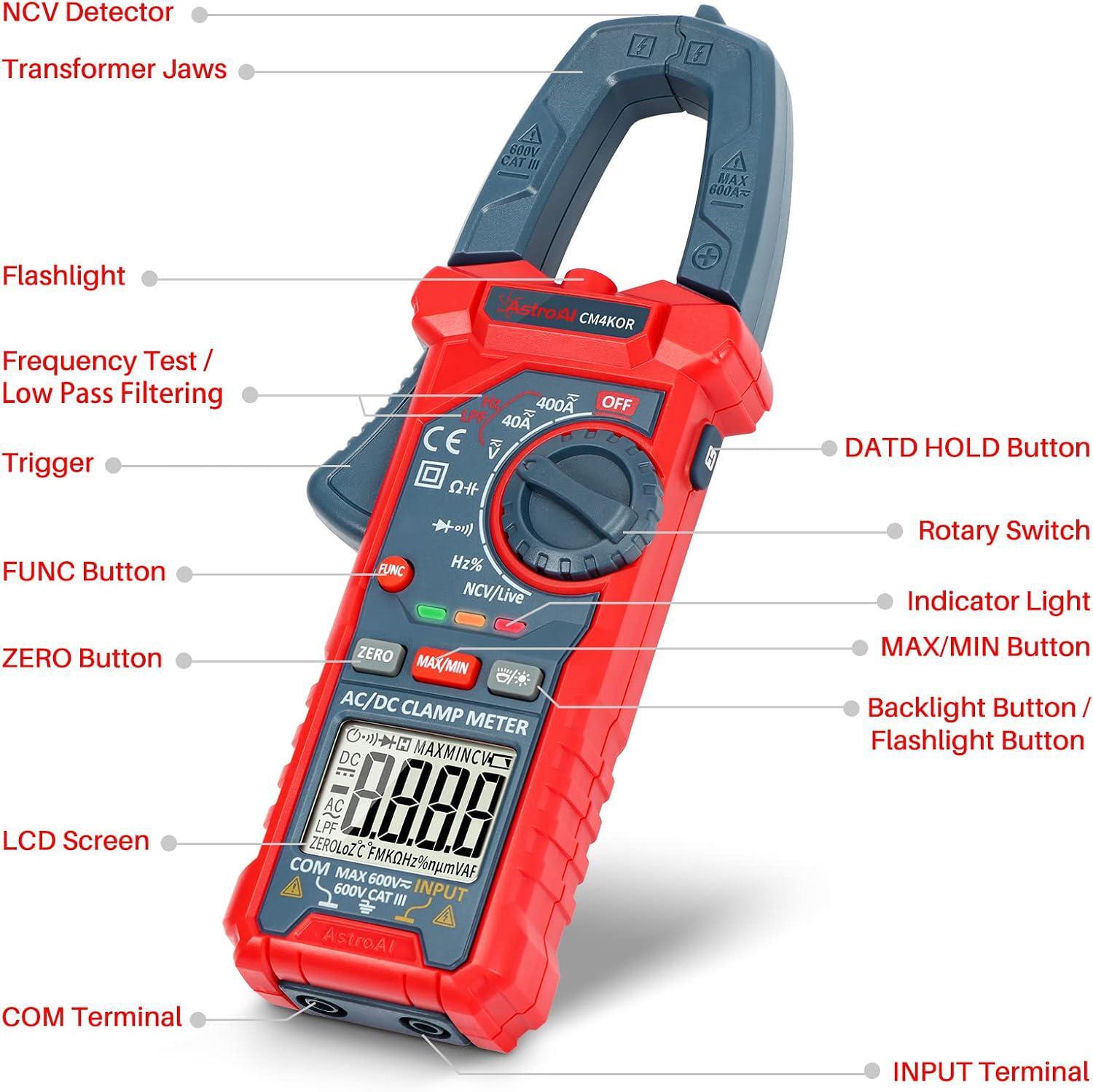 AstroAI Digital Clamp Meter Multimeter 4000 Counts Auto-ranging Amp Tester AC/DC