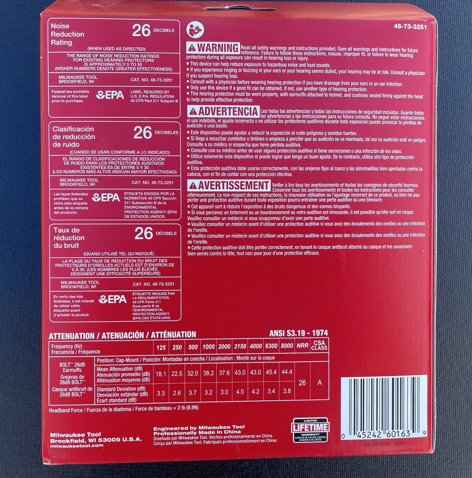 Milwaukee 48-73-3251 BOLT 26dB Earmuffs Free Shipping