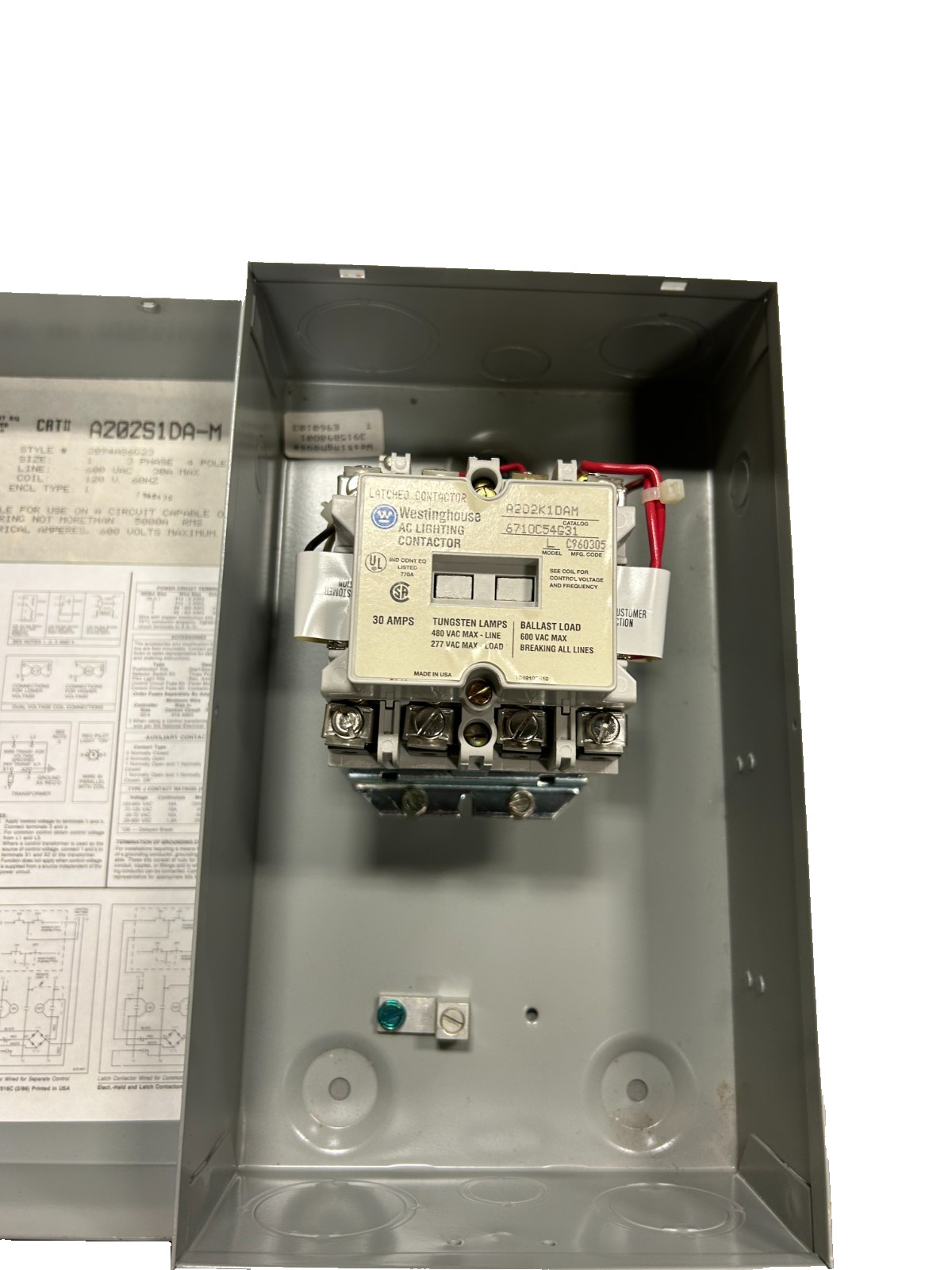 Westinghouse A202S1DA-M Electrically Held Lighting Contactor 30 4-Pole 115/125VA