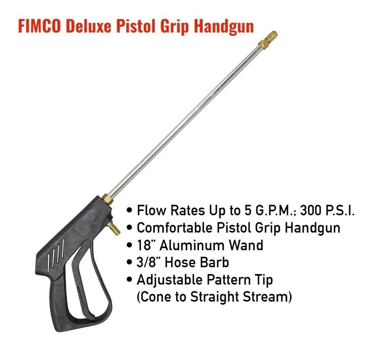 Fimco Model 991022 Pistol Grip Sprayer Wand, 300 PSI Max, Adjustable Brass Tip