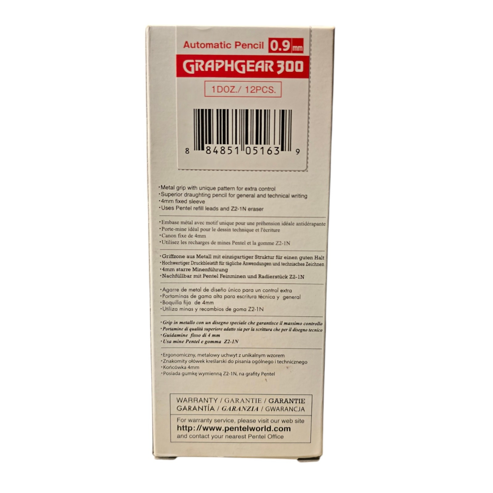 Pentel GraphGear 300 Mechanical Pencil (Red) 0.9 mm (Box of 9) PG319-TB