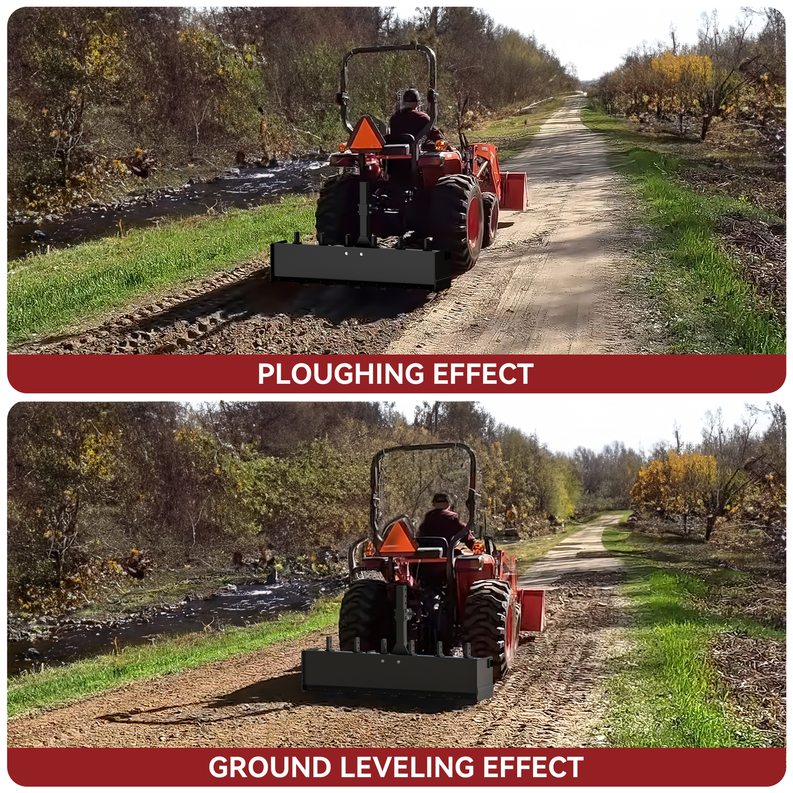 55-Inch Box Blade Tractor Attachment Featuring 6 Scarifier Shanks for Cat 0 & 1