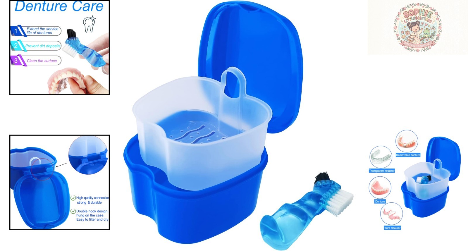 Elegant Dark Blue Travel Mouthguard Cleaning Case with Detachable Drain Basket