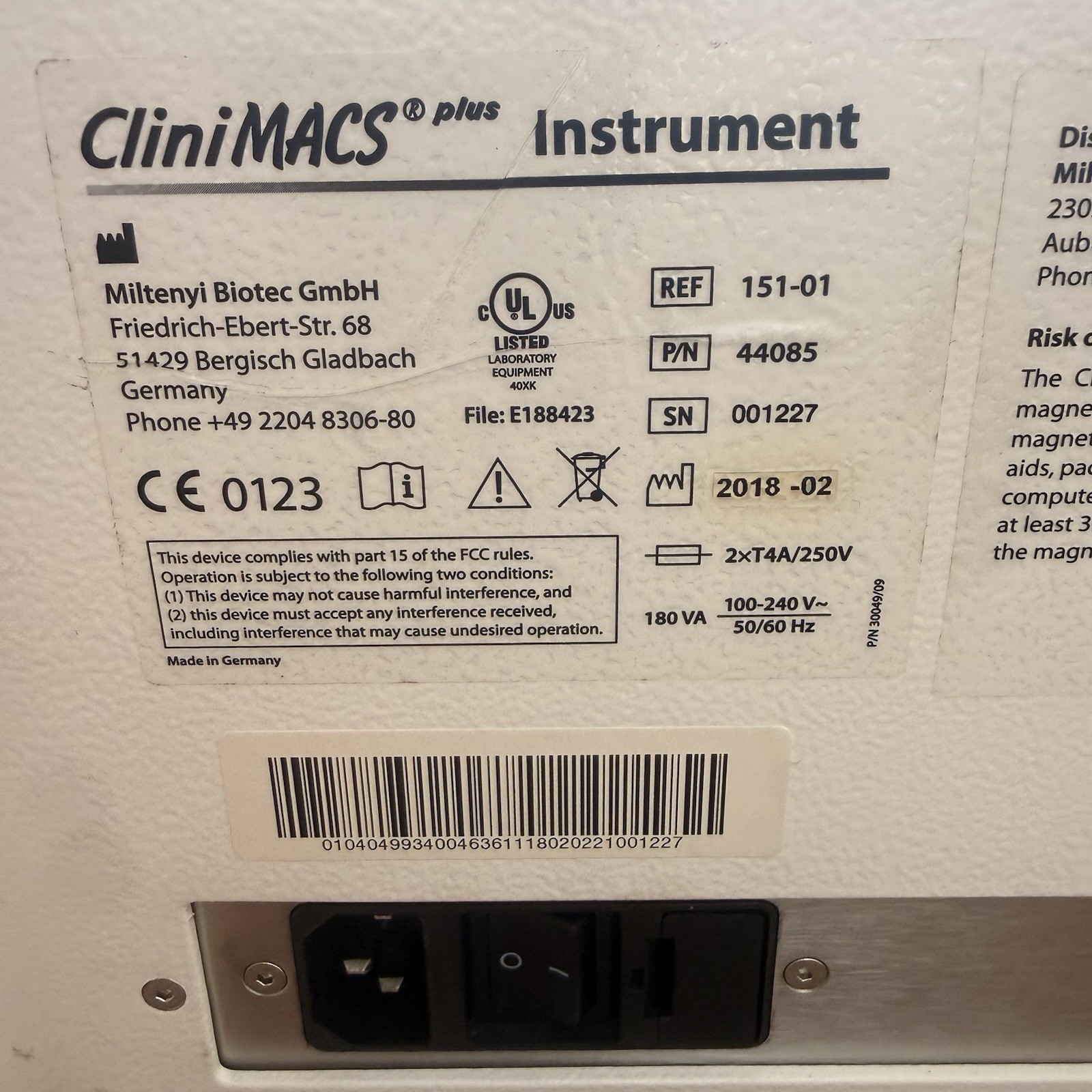 Miltenyi Biotec CliniMACS Cell Separation Instrument Used Good