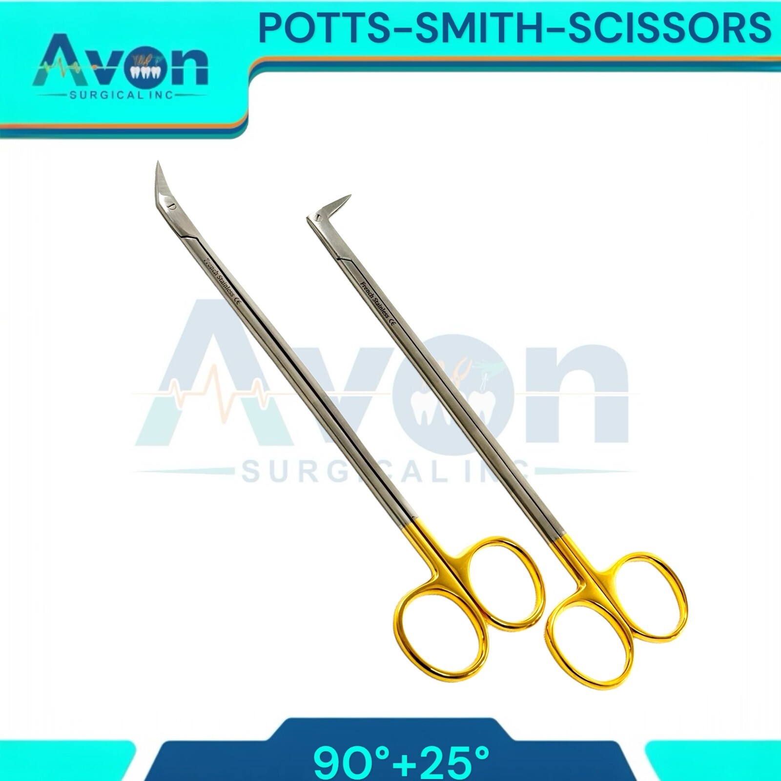 Vascular Scissors Potts Smith, Angled to 25° & 90° Right Angle – Gold Handle 2PK