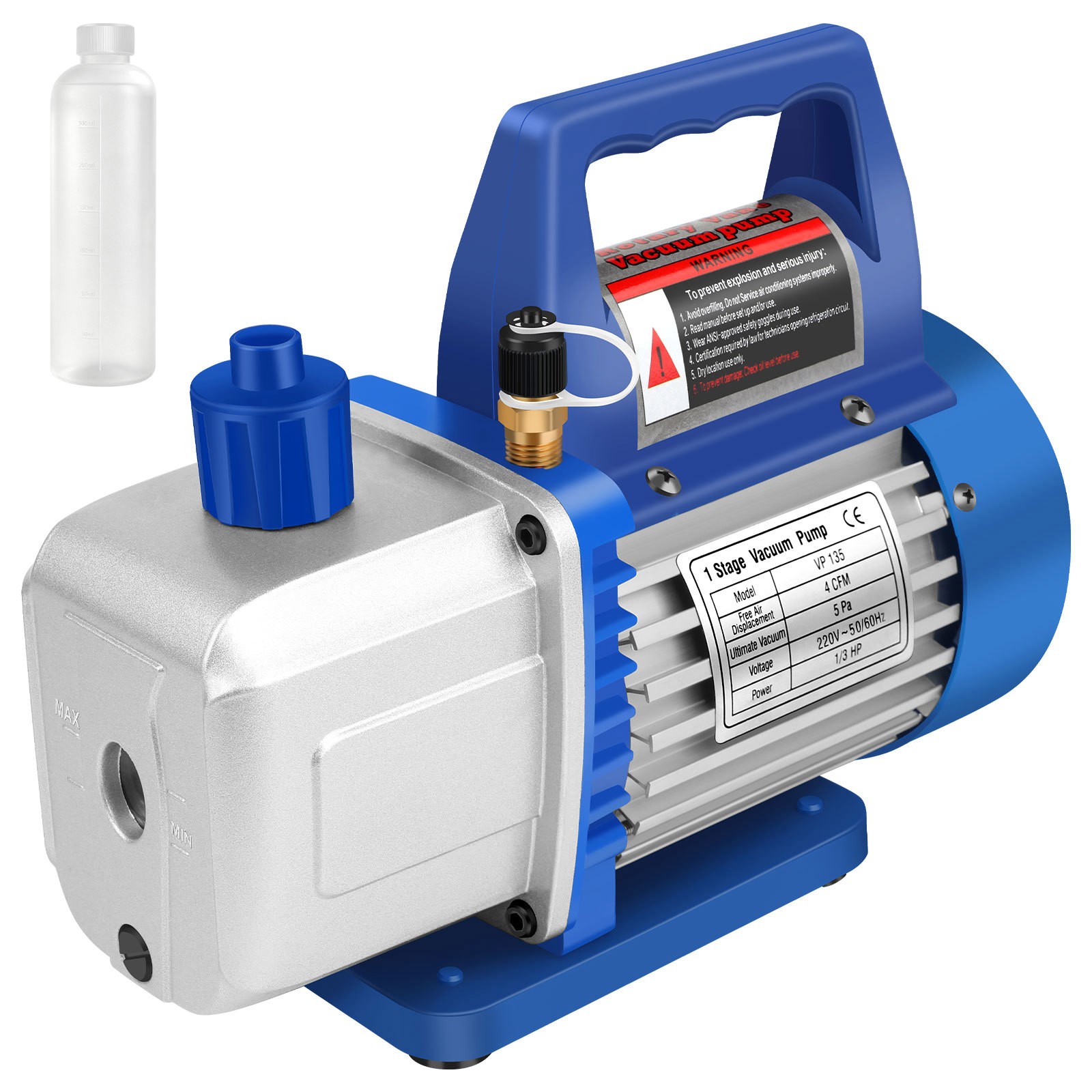 4 CFM AC Vacuum Pump 1/3 HP Single Stage HVAC Refrigeration R134a R22 R12 R502