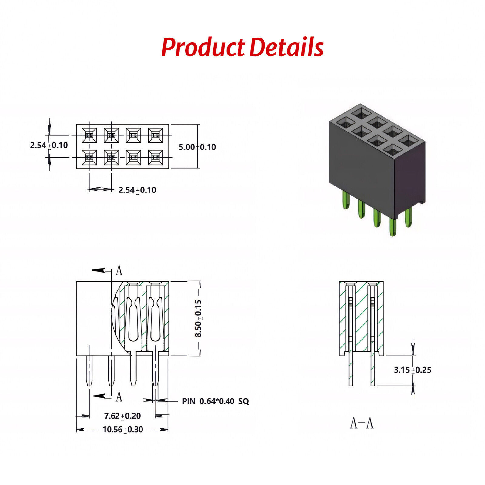 2.54mm 0.1″ PCB Header Vertical Female Socket Connector, Single/Double Row Pin