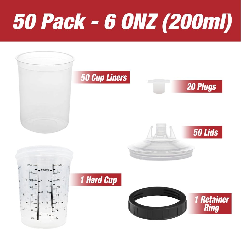 Paint Spray Gun Cup Liners and Lid System Mini Size 6 oz 50 Pcs