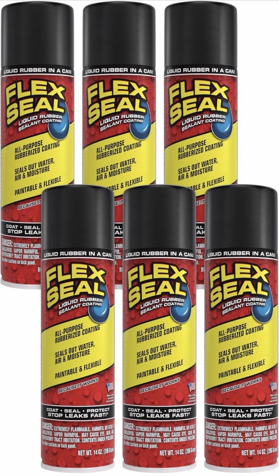 Flex Seal Spray Rubber Sealant 14 oz – Black – Waterproof Coating – Pack of 6