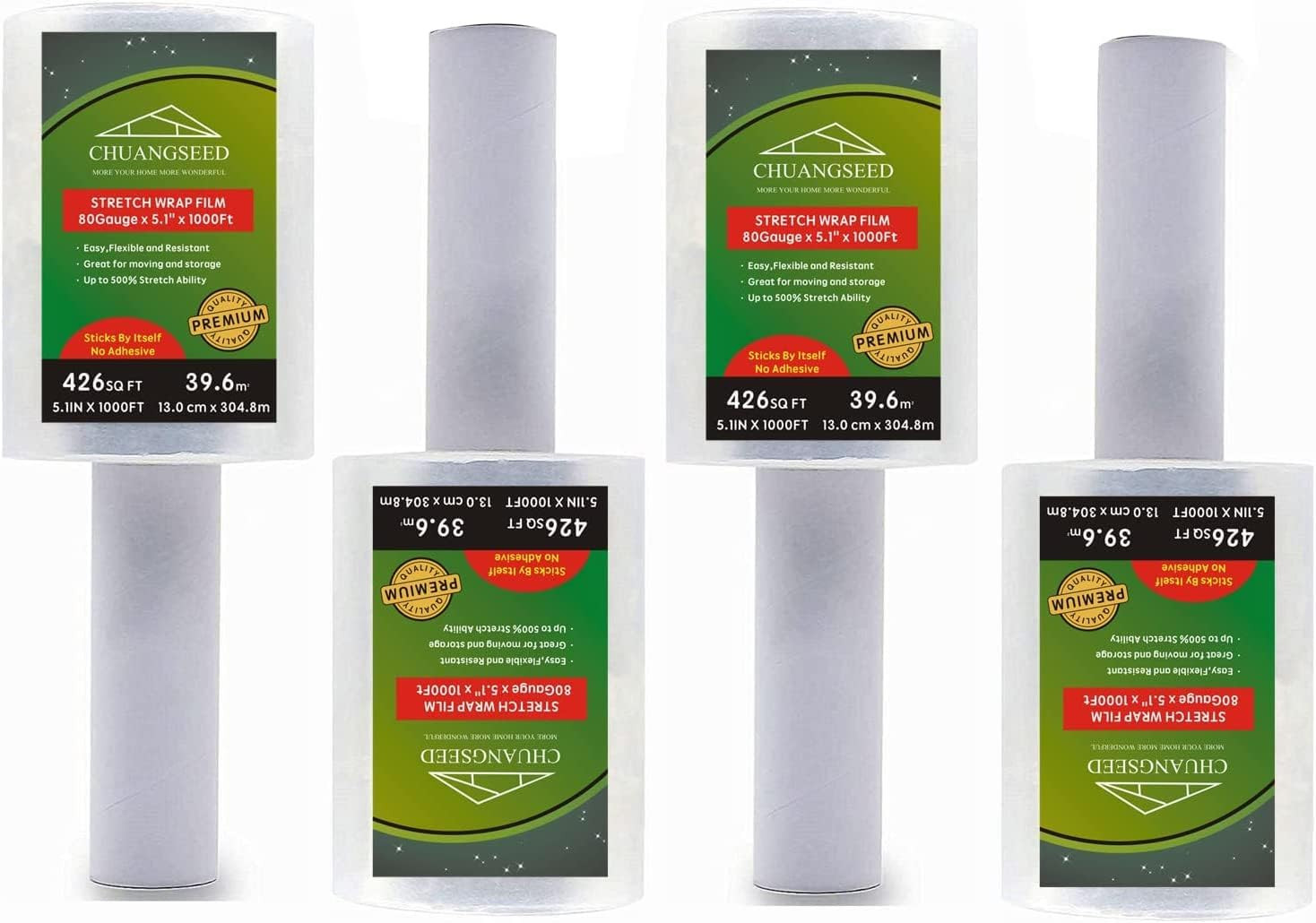 4-Pack Industrial Mini Clear Stretch Wrap Film 80 Gauge 5.1″ 1000Ft for Pallet