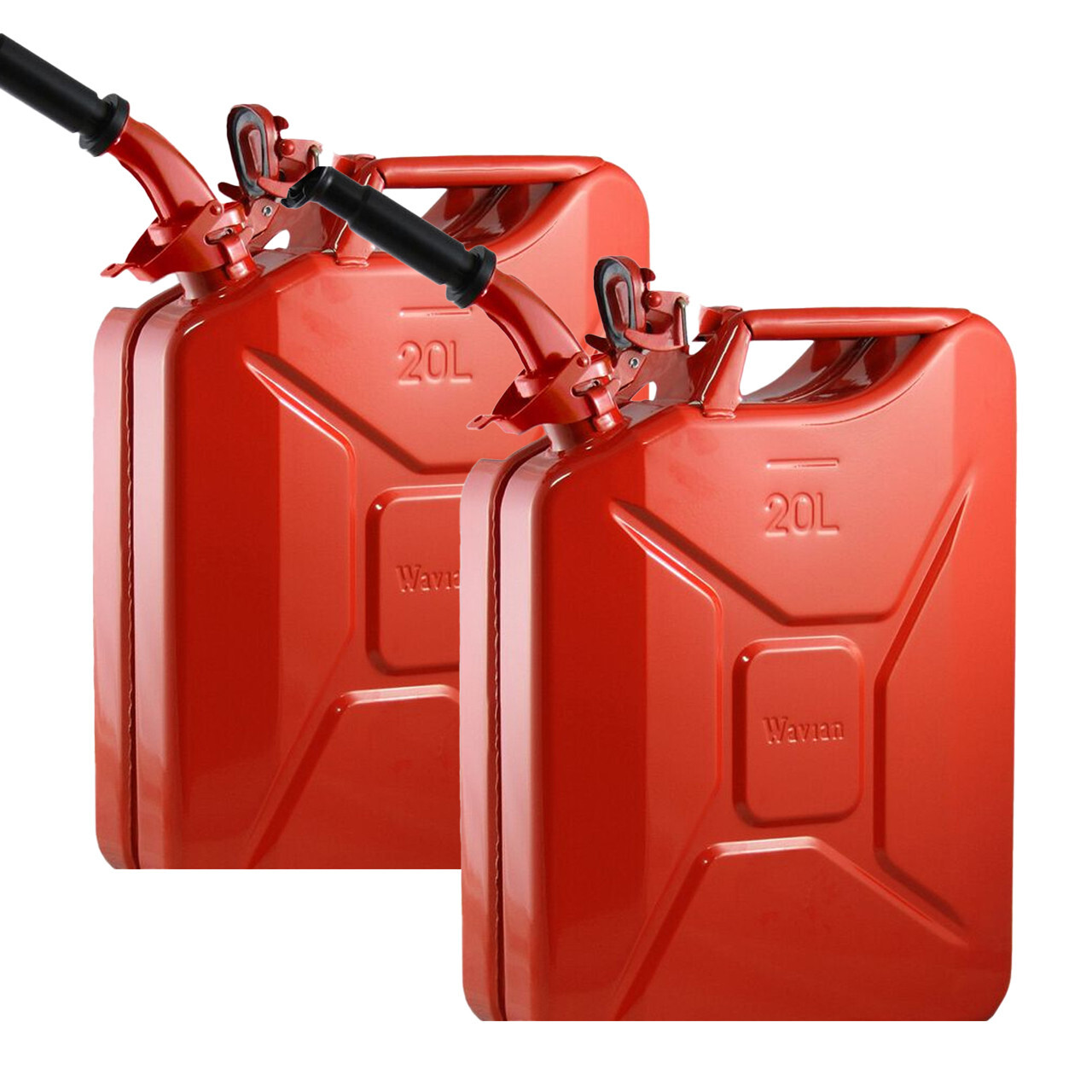 Wavian 3009 USA Leak-Proof Steel Jerry Gas Can Spout 20L w/ Nozzle Red 2-Pack