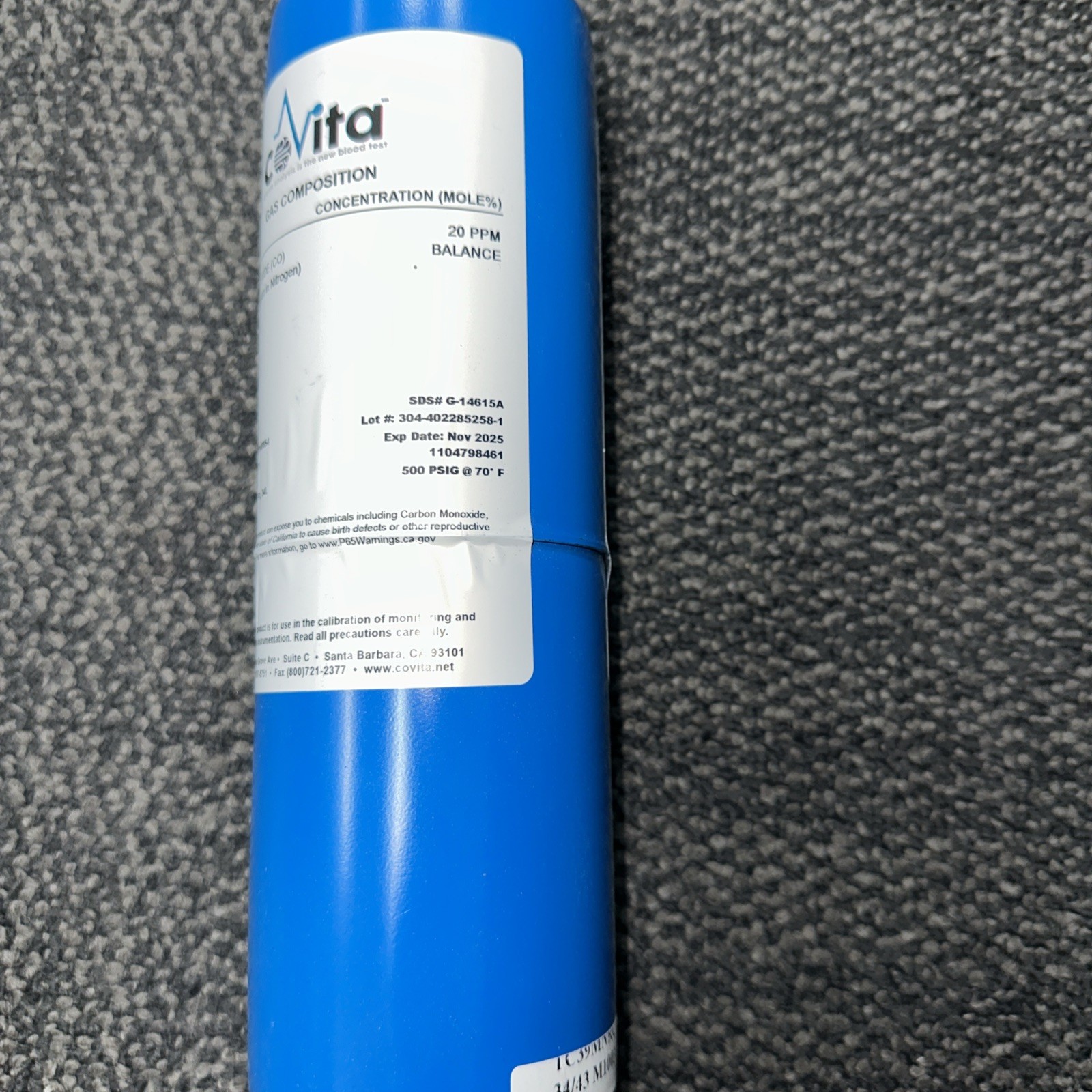 Covita 20ppm Carbon Monoxide Calibration Kit Retails for $200 each