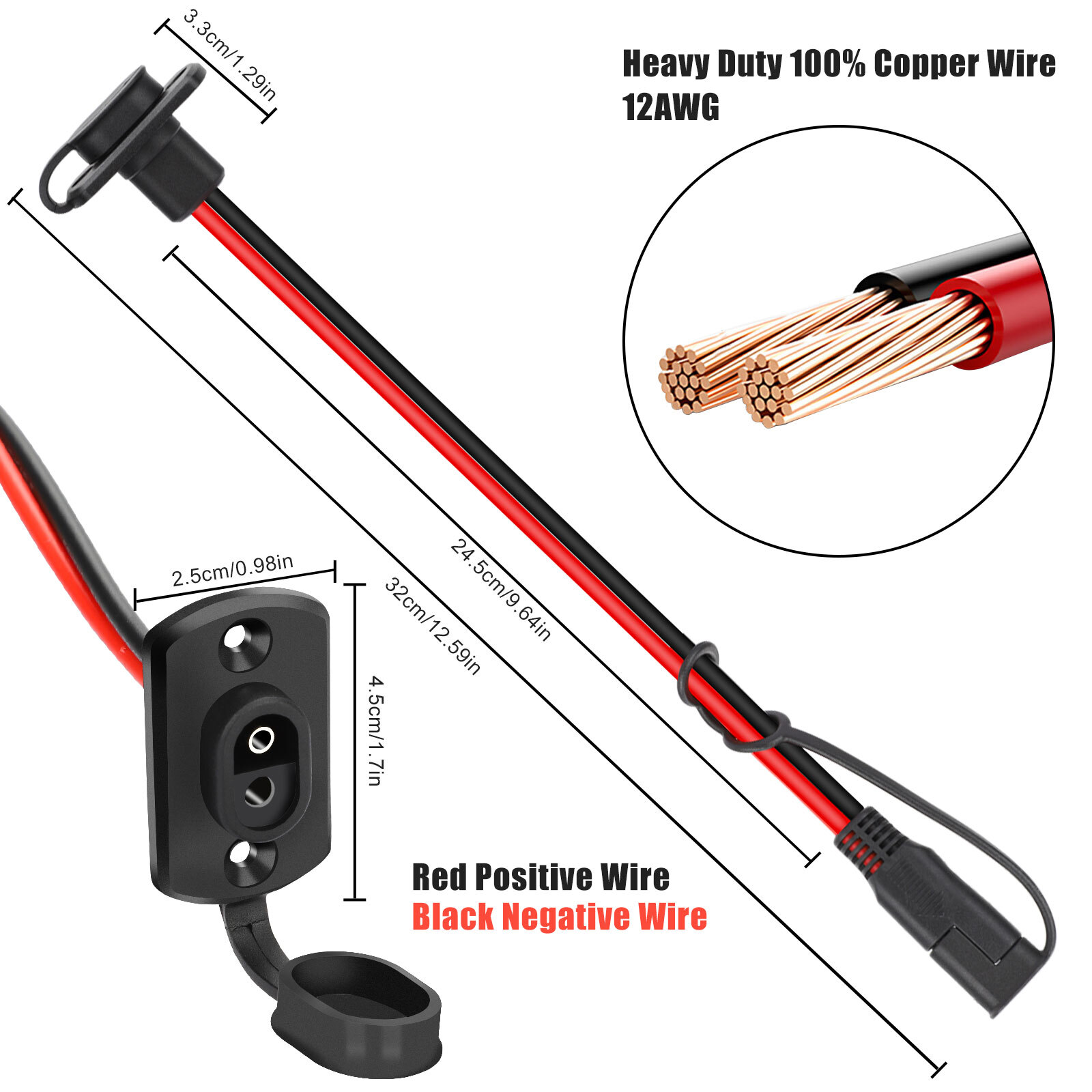 3 pcs 12AWG SAE Adapter Male Plug to Female Socket Cable Quick Connector Harness