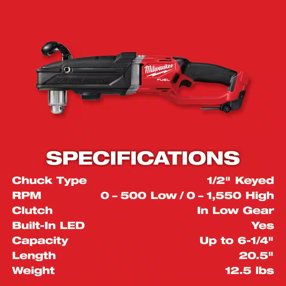 Milwaukee M18 FUEL SUPER HAWG Right Angle Drill Cordless Power Tool 2809-20