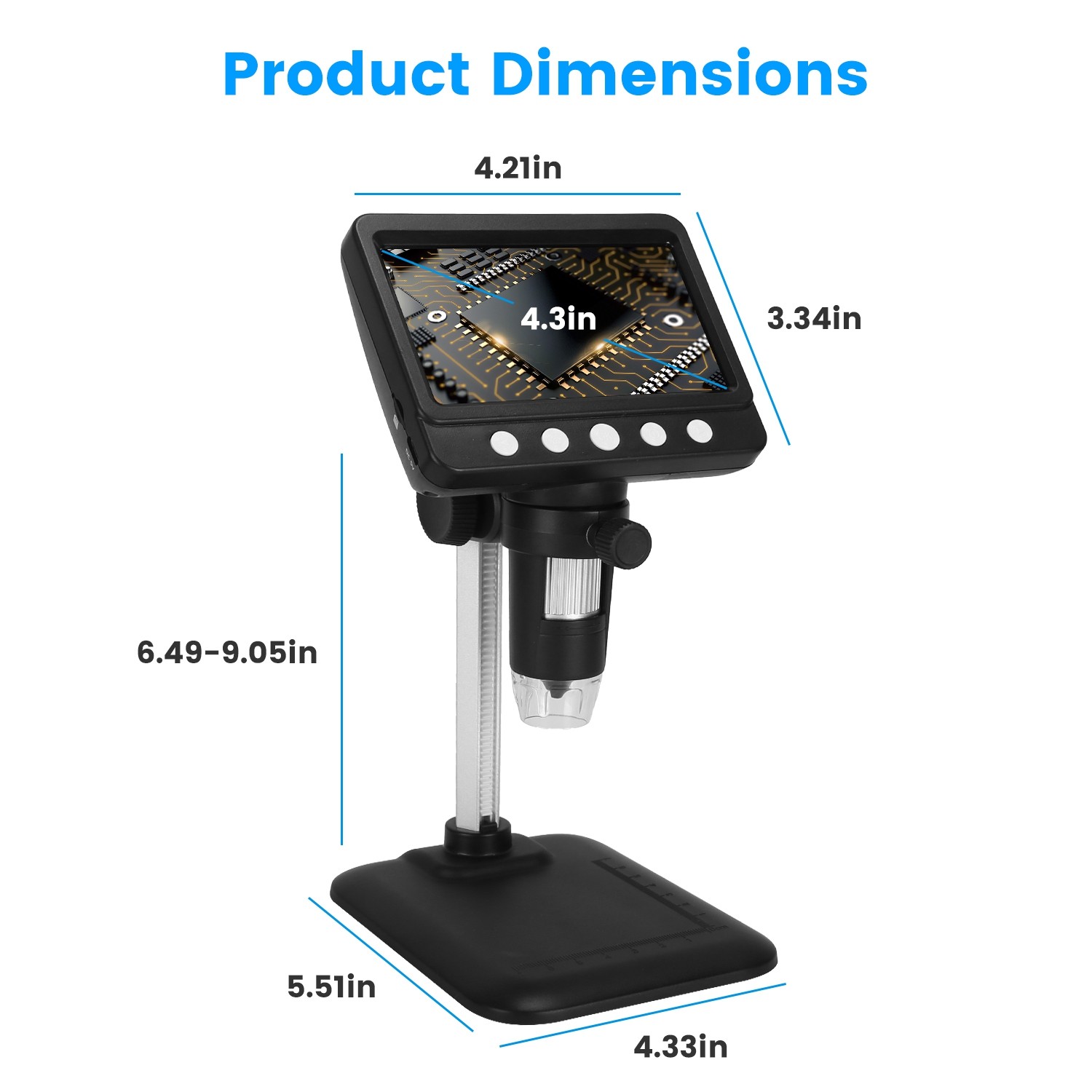 4.3In LCD Digital Microscope 1080P Photo Video Error Coin Magnifier LED Lights