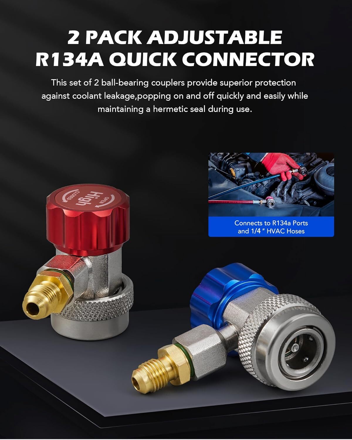 Automotive AC R134a Quick Coupler Connector Adapter High Low Side 1/4″ SAE HVAC