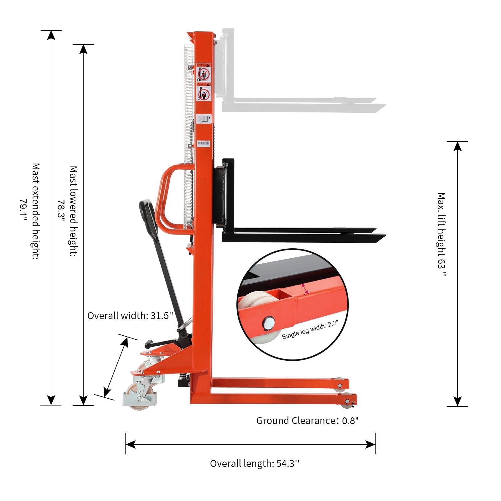 APOLLOLIFT Used 1100lbs Hydraculic Hand Manual Straddle Stacker 63″ Lift