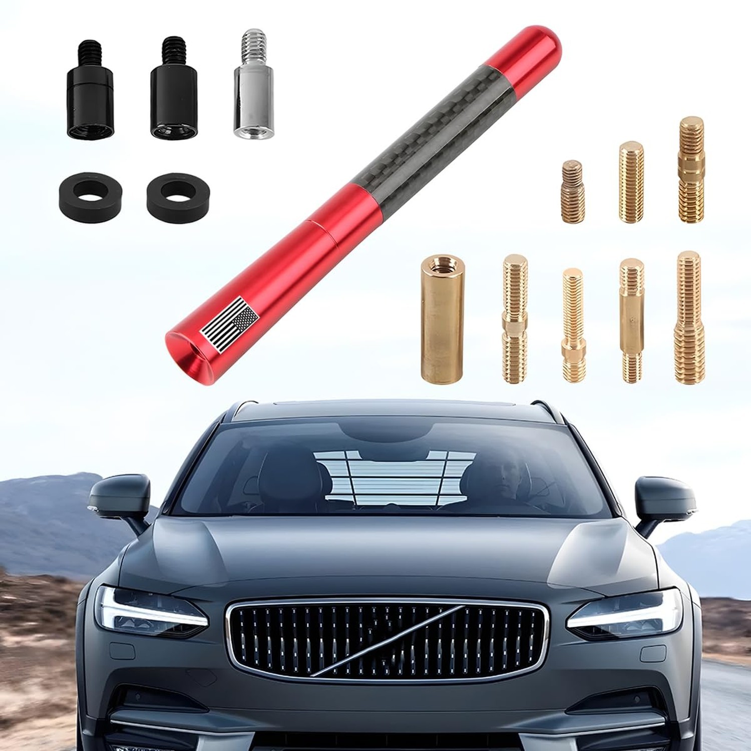 4.72 Inch Carbon Fiber American Flag Car Antenna, Red | aluminum alloy core, …