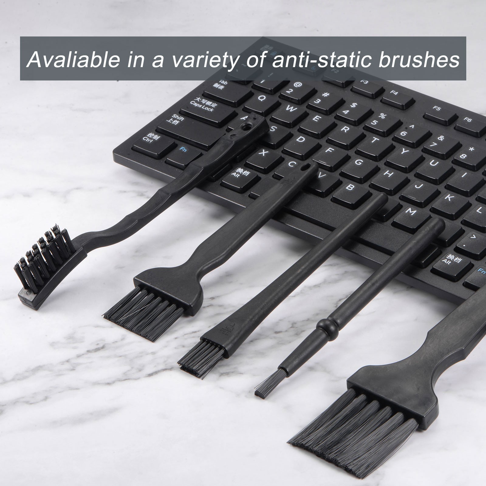 4pcs Antistatic ESD Brush Plastic Handle Nylon Cleaning Brushes 15x30mm Bristles