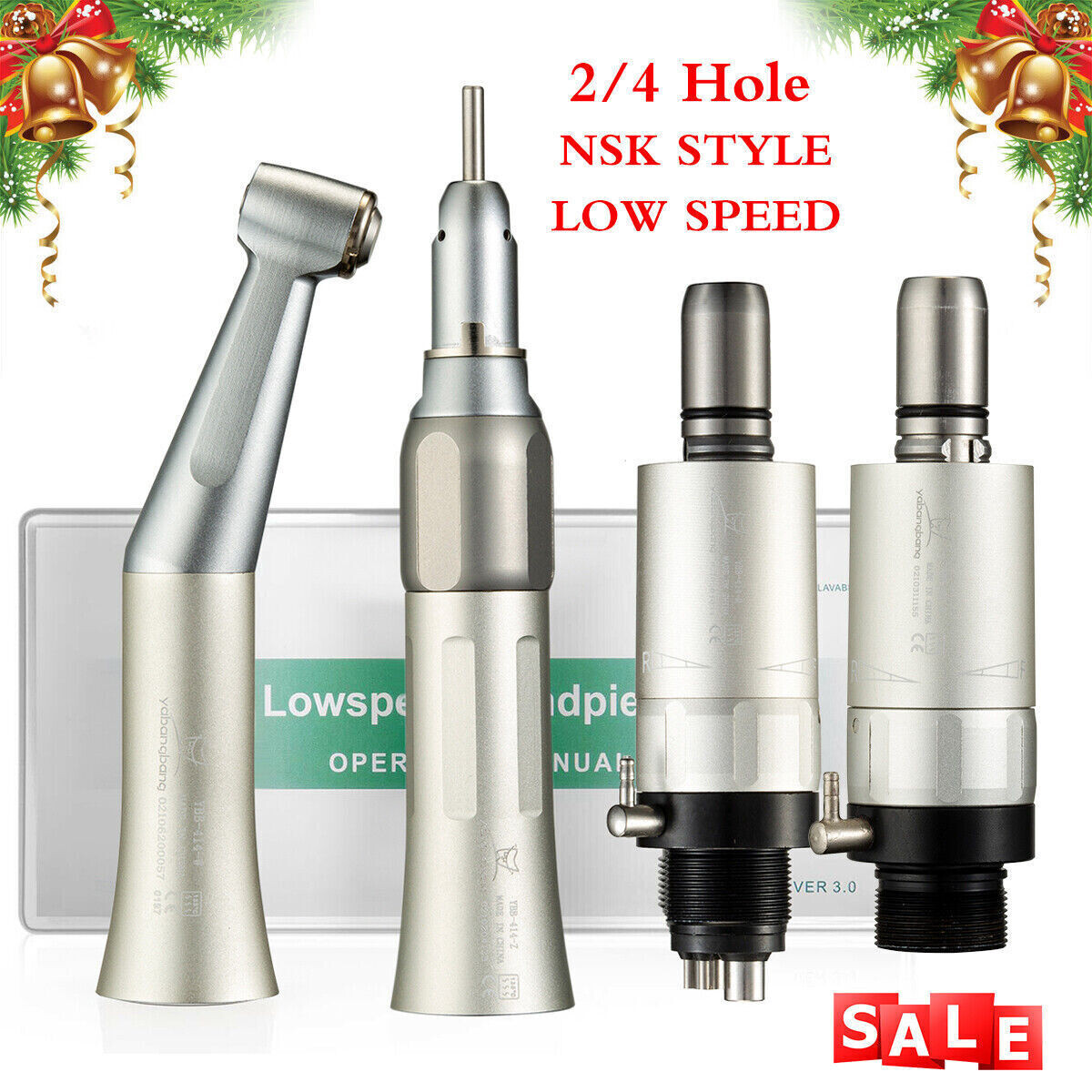 Dental Slow Speed Handpiece Contra Angle Straight Air Motor 2/4 Hand piece Drill