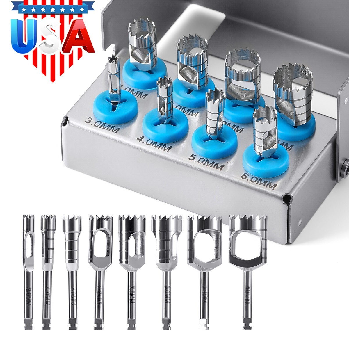 8PCS Dental Trephine Drills Kit Surgery Bur holder Bur Holder AZDENT