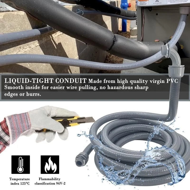Durable 1/2-Inch Liquid-Tight Conduit Kit 100ft – Outdoor & Direct Burial Ready