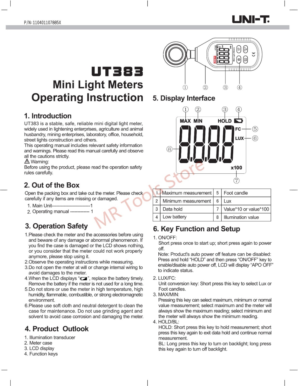 UNI-T UT383 Digital Luxmeter Light Meter Luminometer Photometer 0~199,900Lux Tes