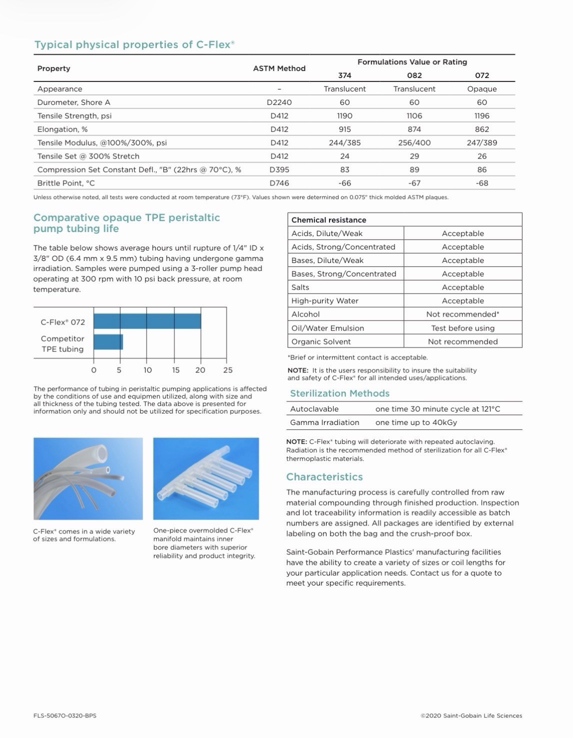 Saint Gobain C-Flex® 082 TPE 0.188 I.D. x 0.313 Wall 0.063, 350 ft