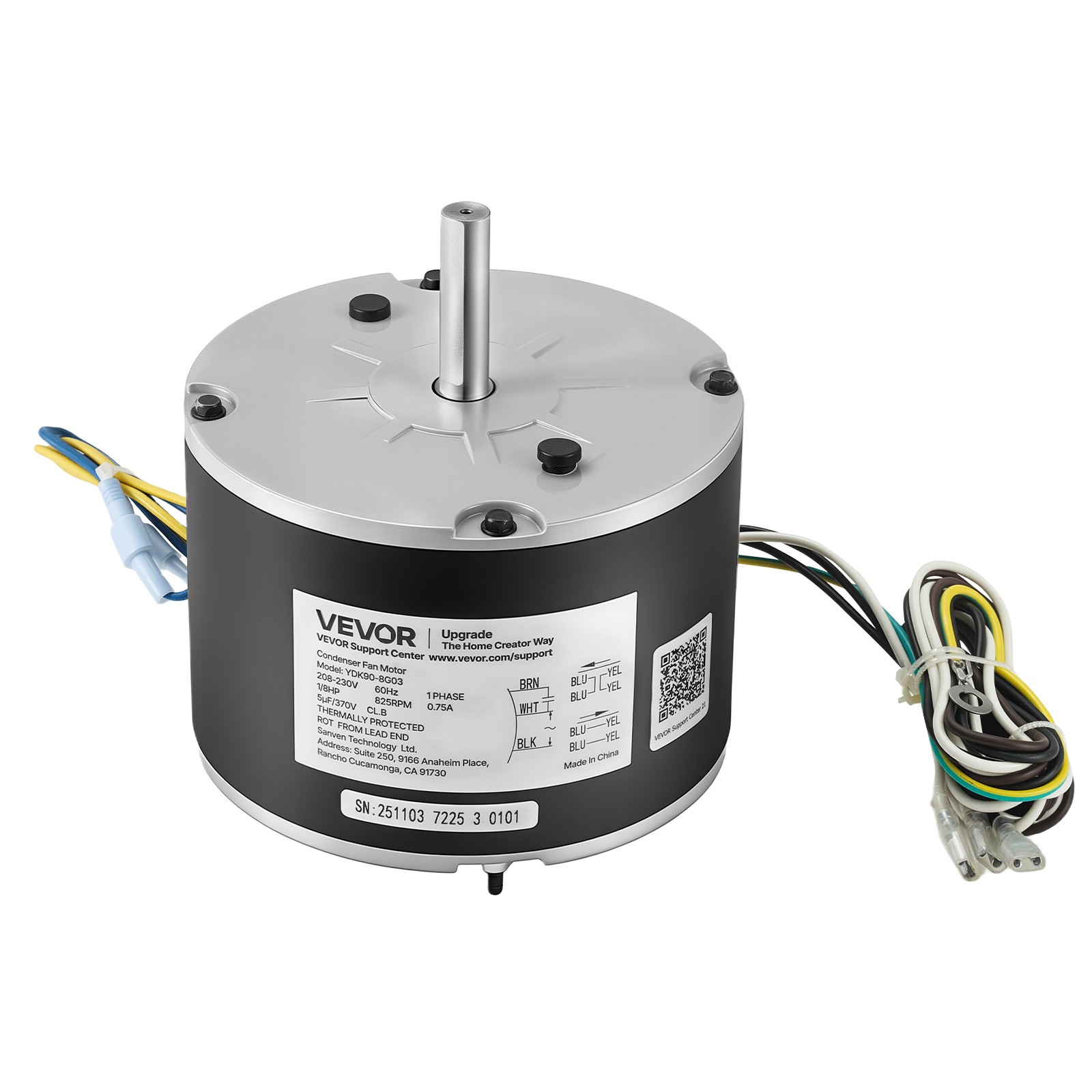VEVOR Condenser Fan Motor with Capacitor 1/8HP 825RPM 208-230V CW/CCW Rotation