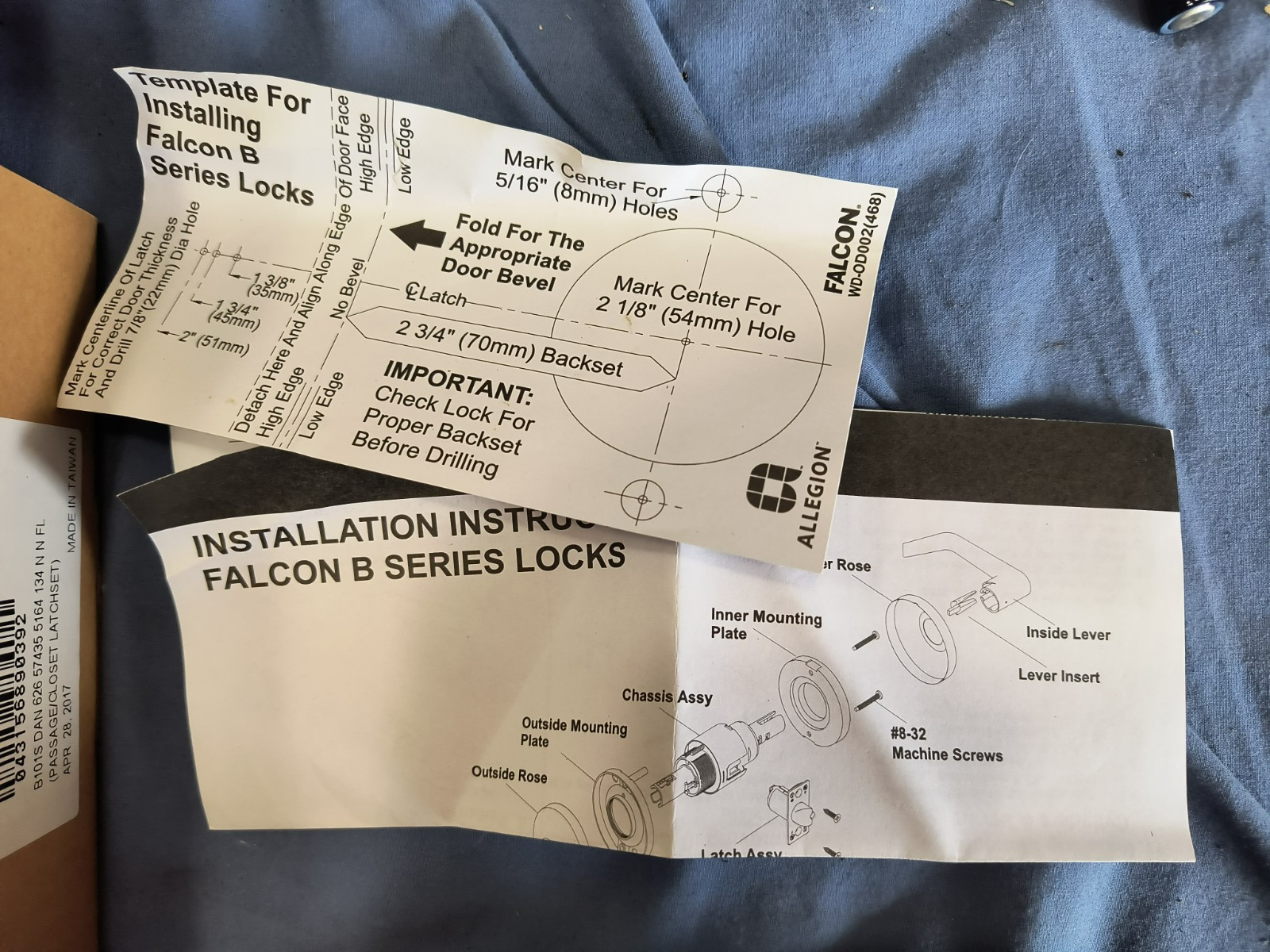 NOS Allegion Falcon B101S Dane 626 Grade 2 Passage Lever Door Knob Set ADA 3 Hr