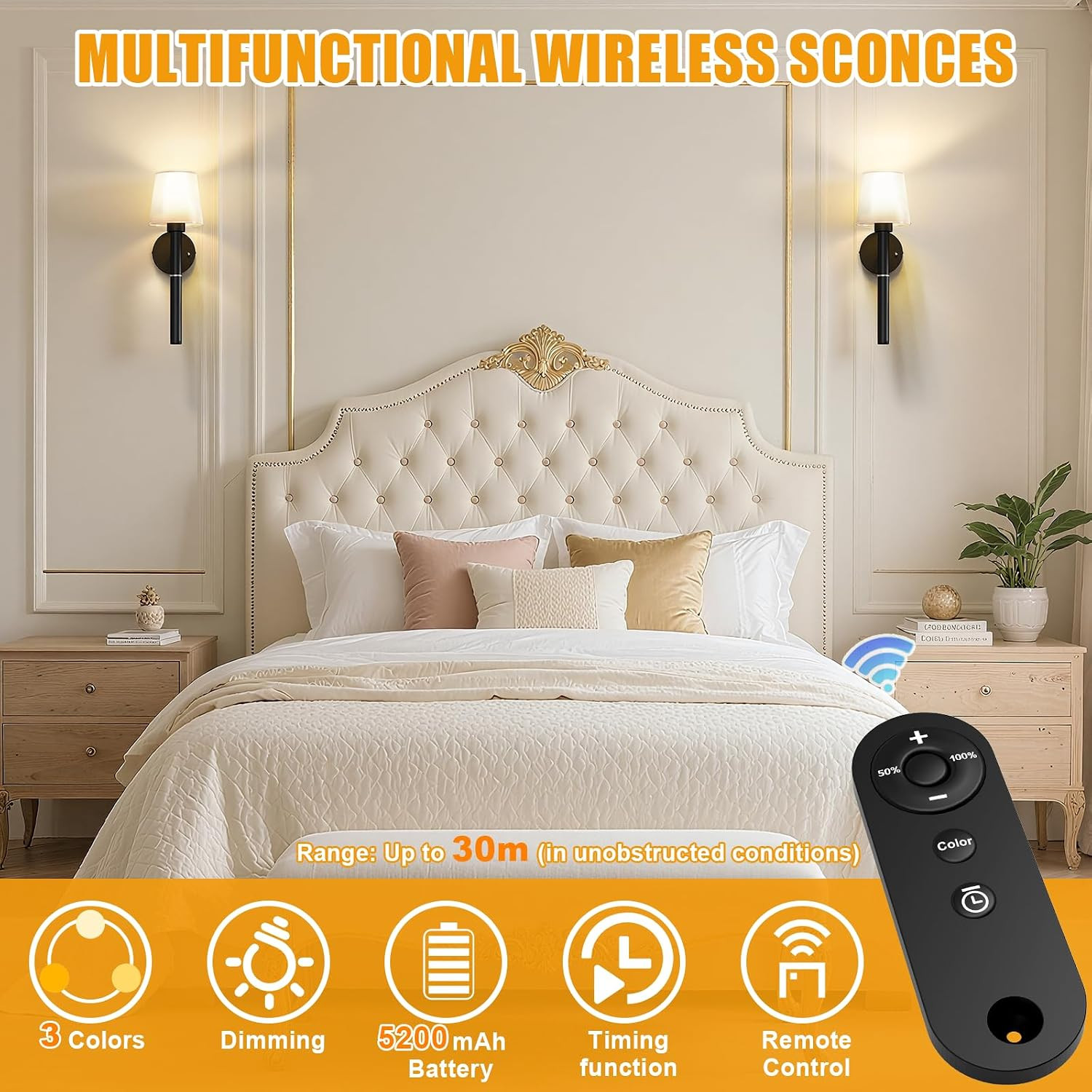 Magnetic Wireless Wall Sconces – Rechargeable 5200mAh Battery for Any Room
