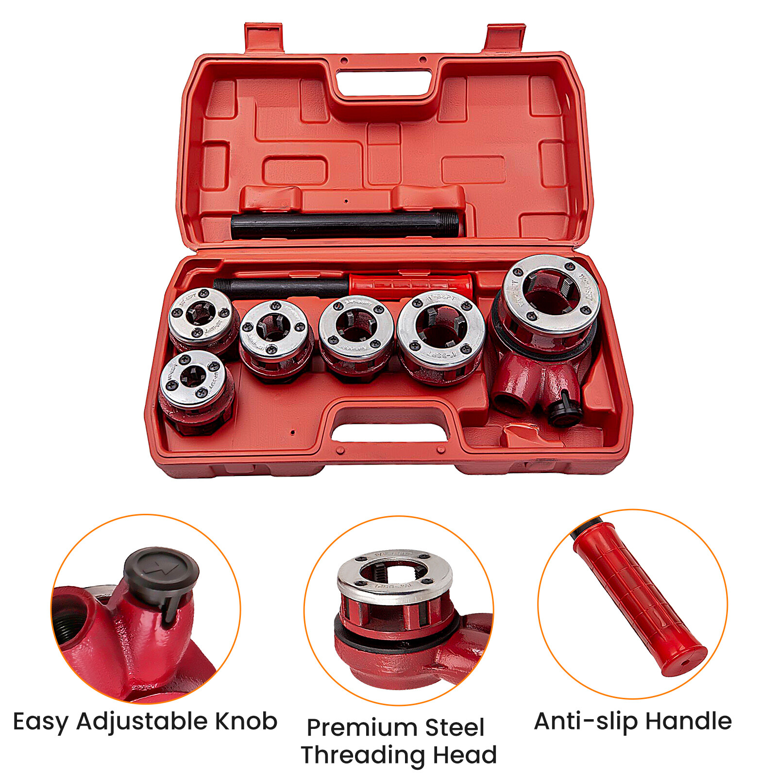 Ratchet Pipe Threader Kit Die Bar Head Handle Tool Set 1/4” 3/4” w/ 6 Dies
