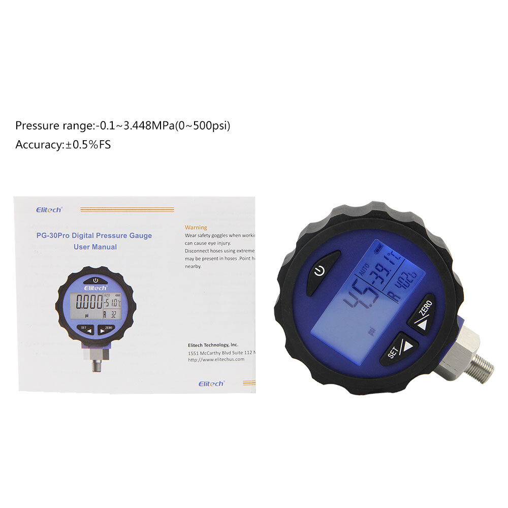 Elitech HVAC Pressure Gauge Set-14.5-500 PSI & -14.5-800 PSI (PG-30Pro Red+Blue)