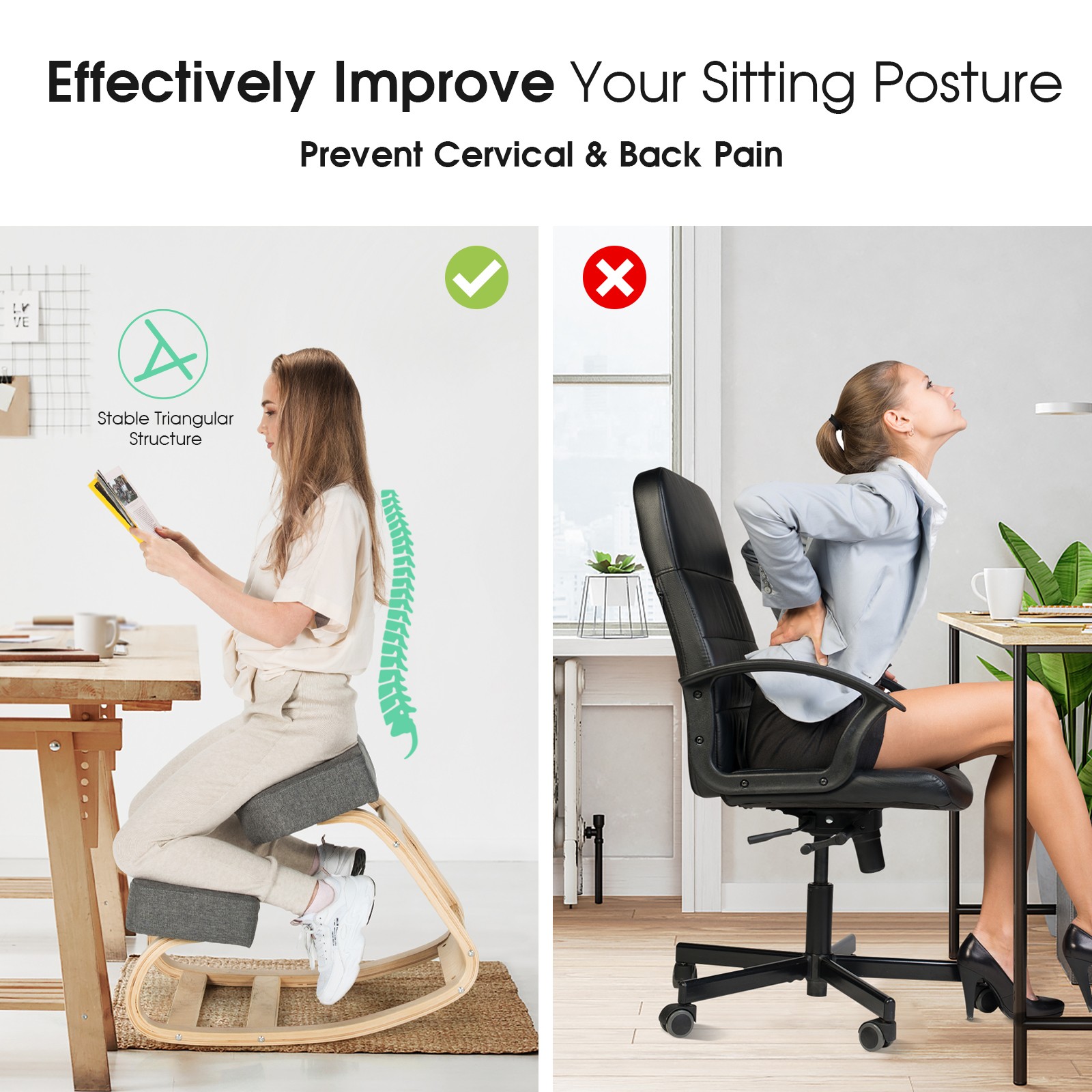 Costway Ergonomic Kneeling Chair Rocking Office Desk Stool Upright Posture Grey