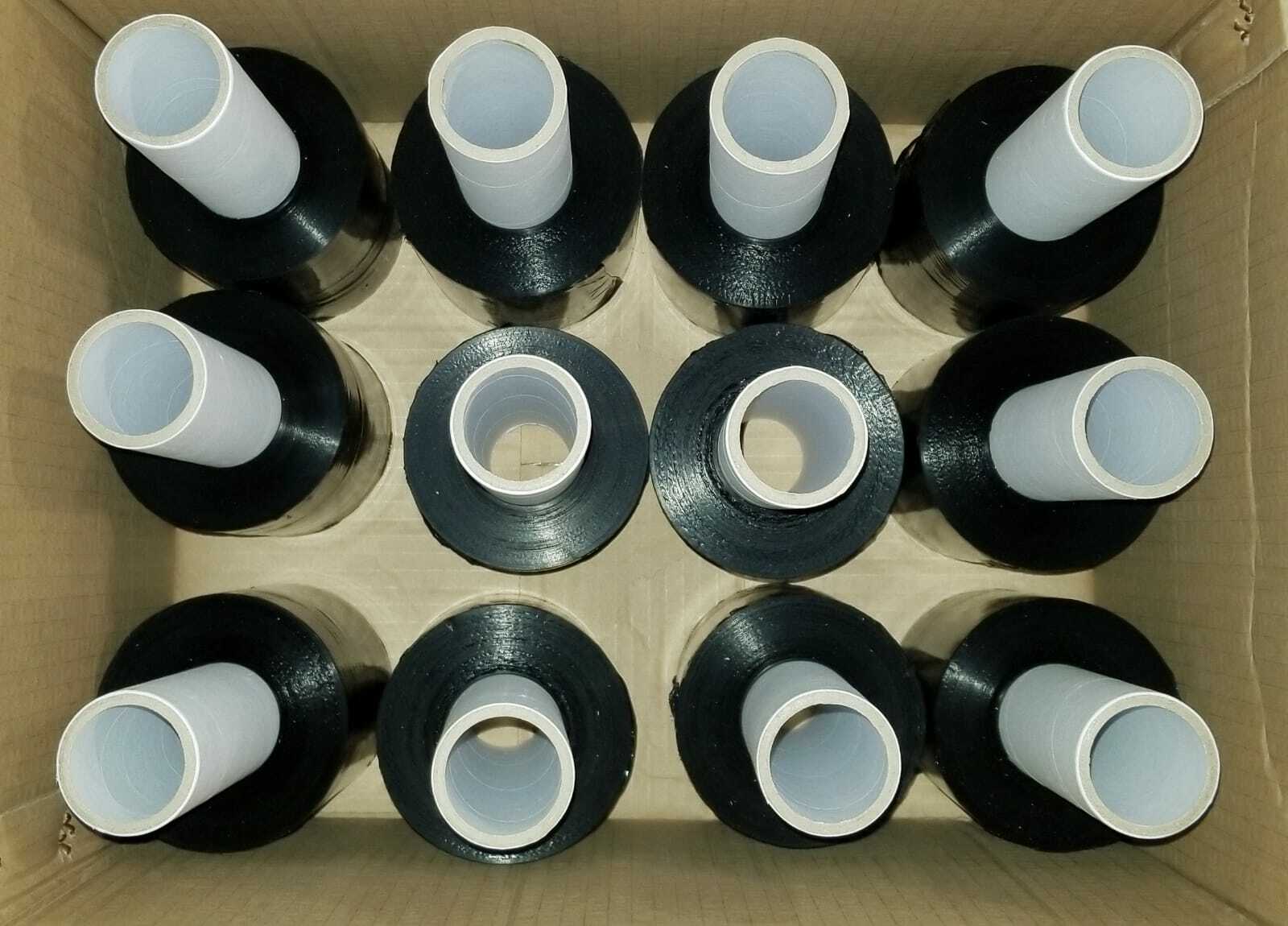 12 Rolls 5″ x 1000FT 80 Gauge BLACK Stretch Shrink Film Hand Wrap With Handle
