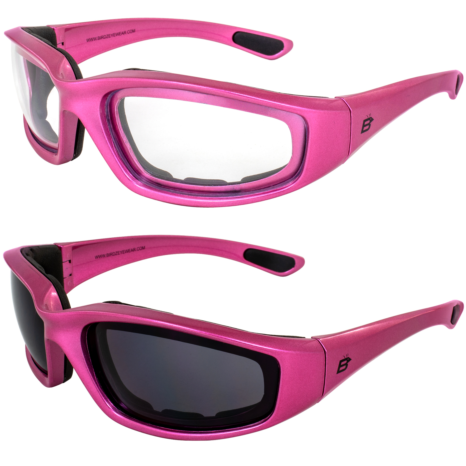 Birdz Eyewear Oriole A/F Padded Sunglasses Pink Frame w/ Clear & Smoke Lenses