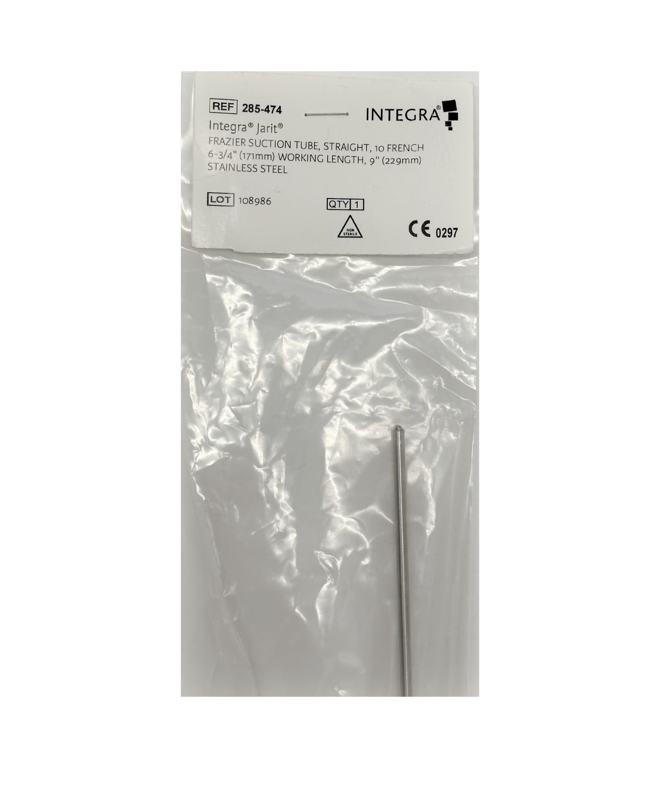 Integra Jarit 281-474 Frazier Suction Tube, Straight, #10 French, 6-3/4in