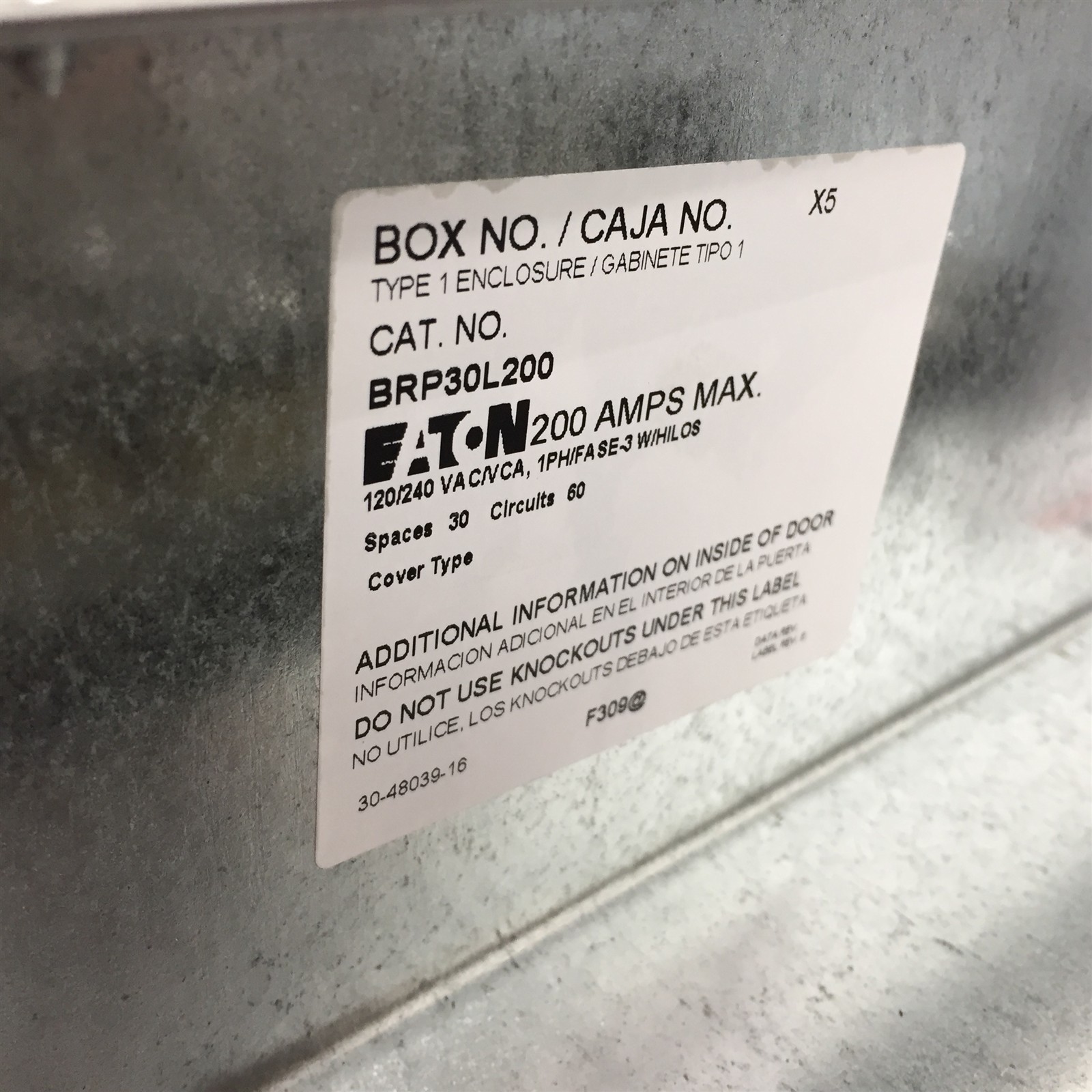 Eaton BRP30L200 Indoor Main Lug Loadcenter 200A 30SP 60C 1PH 3W 120/240V